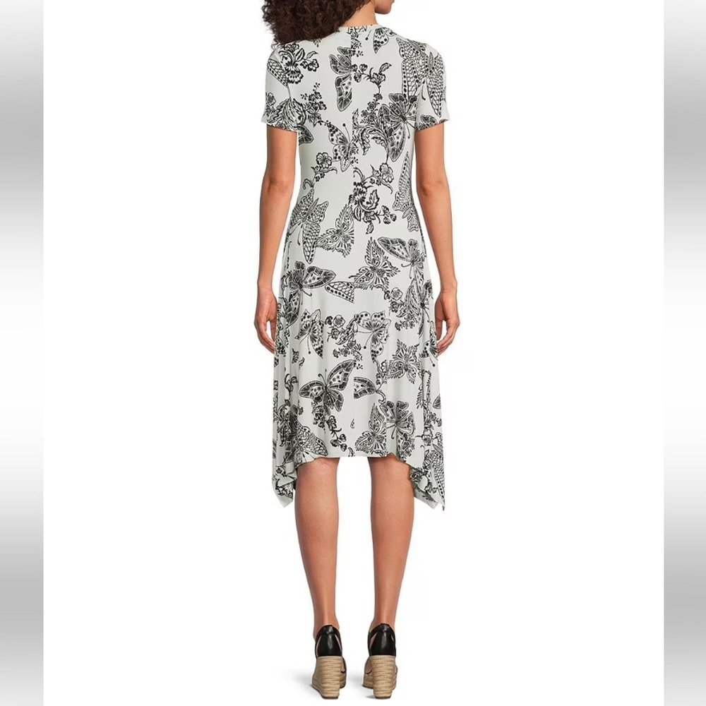 JOHNNY WAS JANIE BUTTERFLY HANDKERCHIEF HEM MIDI DRESS BLACK CREAM SIZE MED NWT - Picture 13 of 13